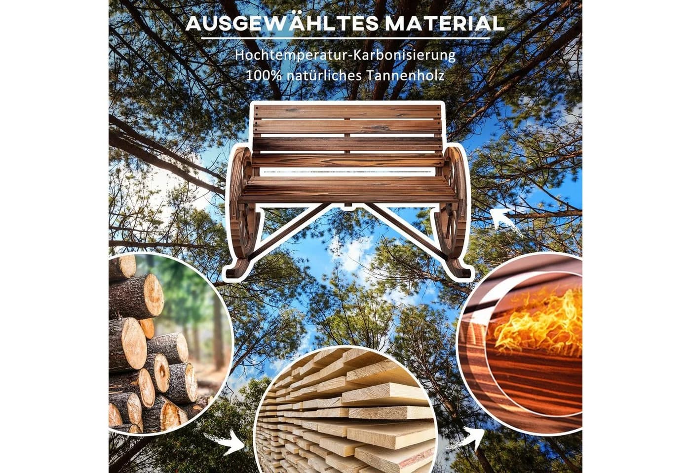 Outsunny Schaukelbank aus Holz 240 kg belastbar Verkohlt - Bild 5