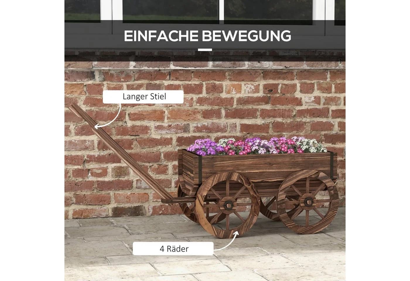Outsunny Blumenkasten Pflanzenwagen mit Griff Verkohlt - Bild 4