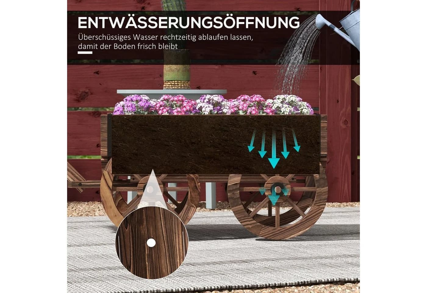 Outsunny Blumenkasten Pflanzenwagen mit Griff Verkohlt - Bild 5