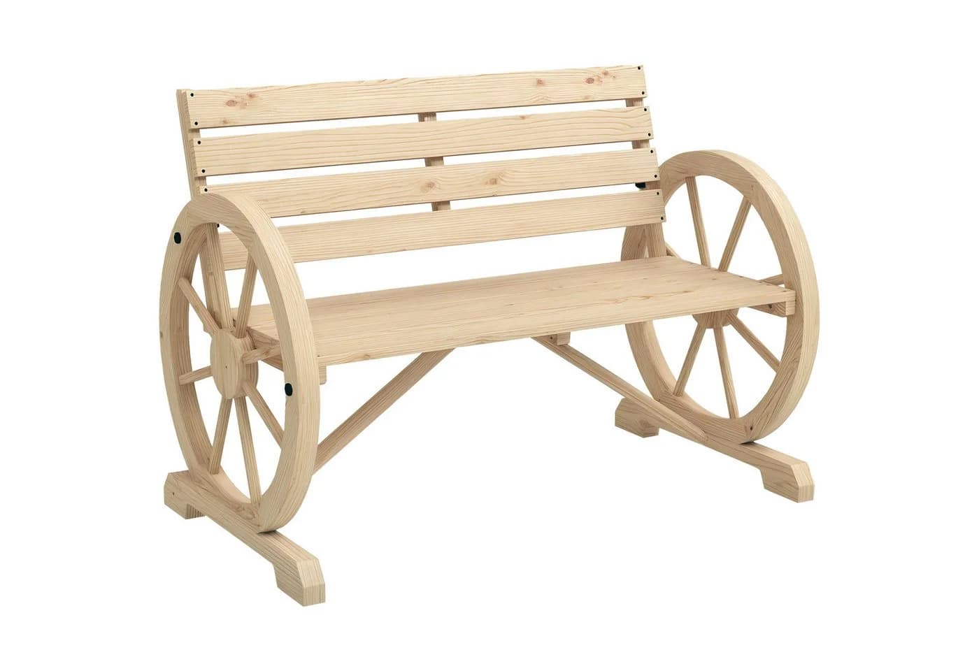 Outsunny Gartenbank 2-Sitzer Tannenholz Wagenrad-Design Naturholz