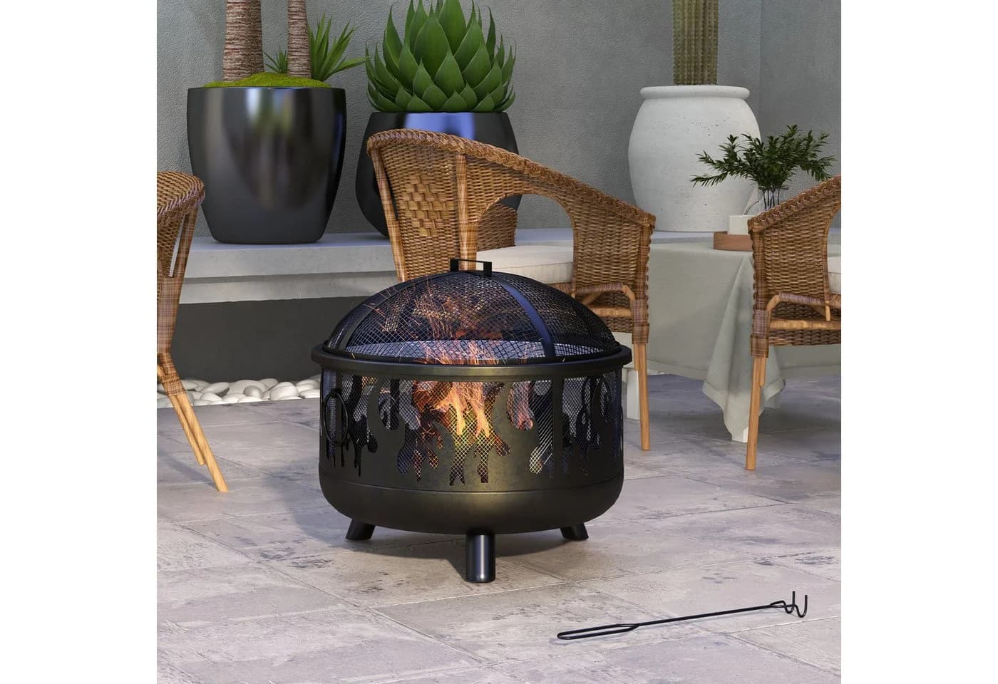 Outsunny Feuerschale 2-in-1 Schwarz Metall Ø61 cm - Bild 2