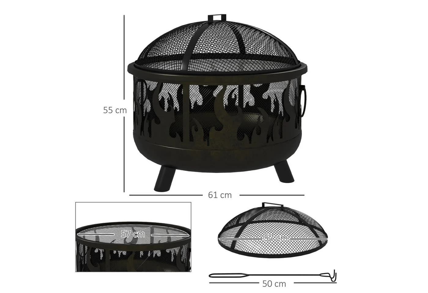 Outsunny Feuerschale 2-in-1 Schwarz Metall Ø61 cm - Bild 3