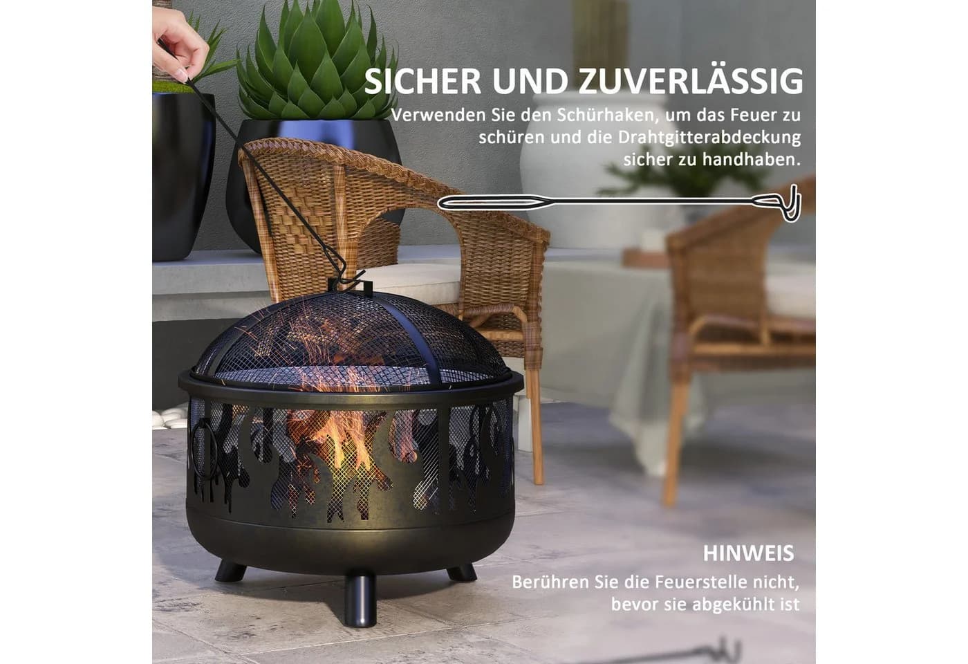 Outsunny Feuerschale 2-in-1 Schwarz Metall Ø61 cm - Bild 5
