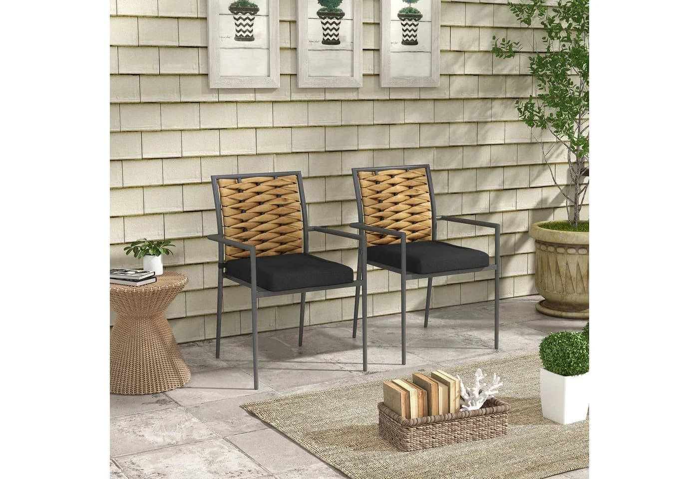 Outsunny 2er-Sitzgruppe Rattan Gartenstuhl mit Kissen stapelbar - Bild 2