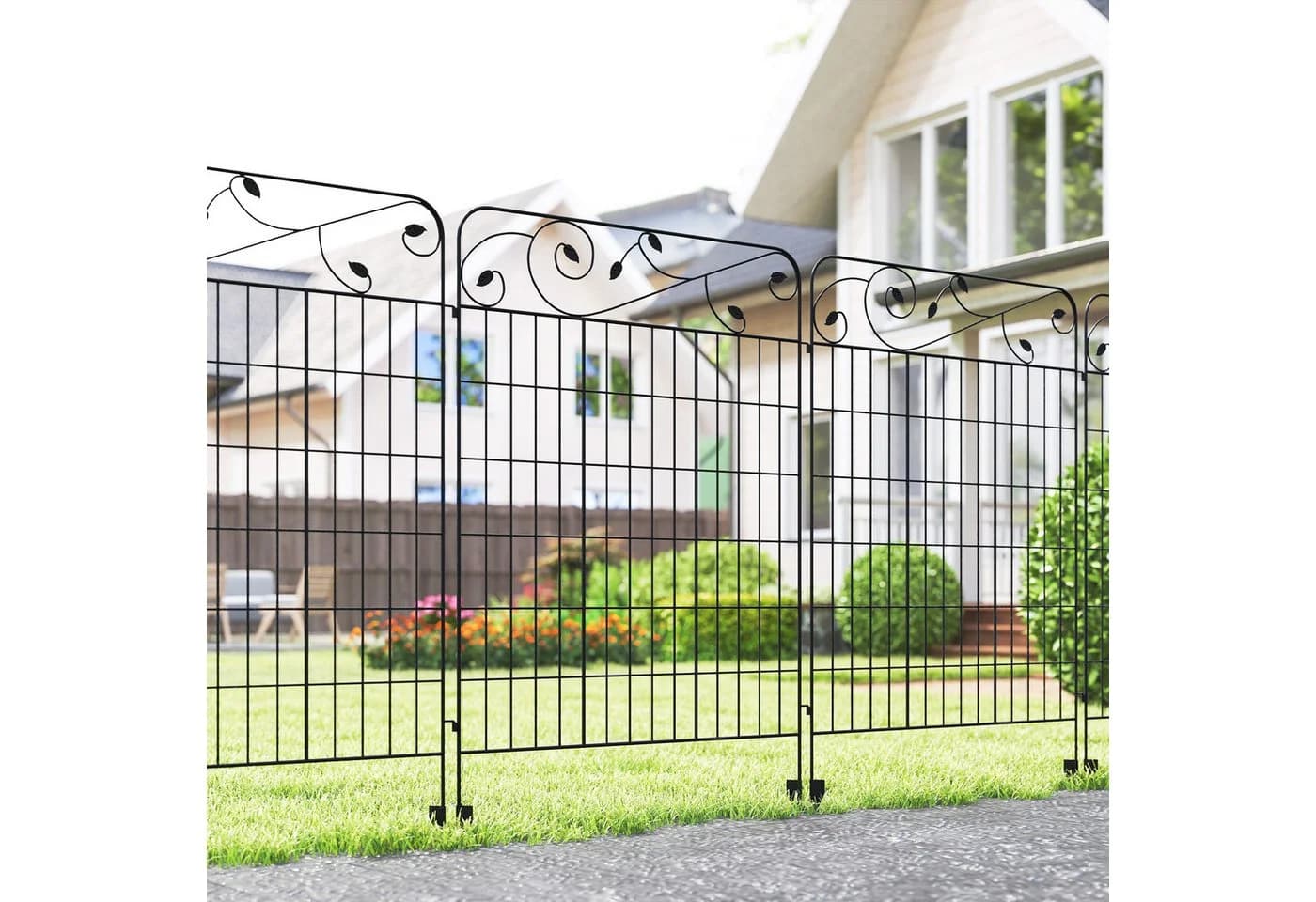 Outsunny Dekorativer Metall-Gitterzaun Schwarz 4er Set - Bild 2