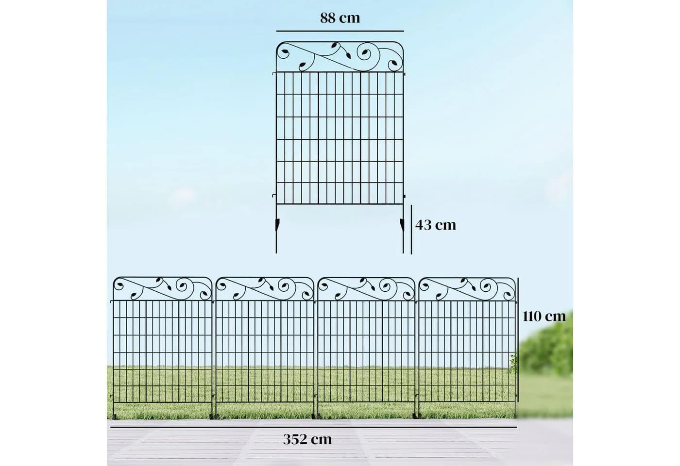 Outsunny Dekorativer Metall-Gitterzaun Schwarz 4er Set - Bild 3