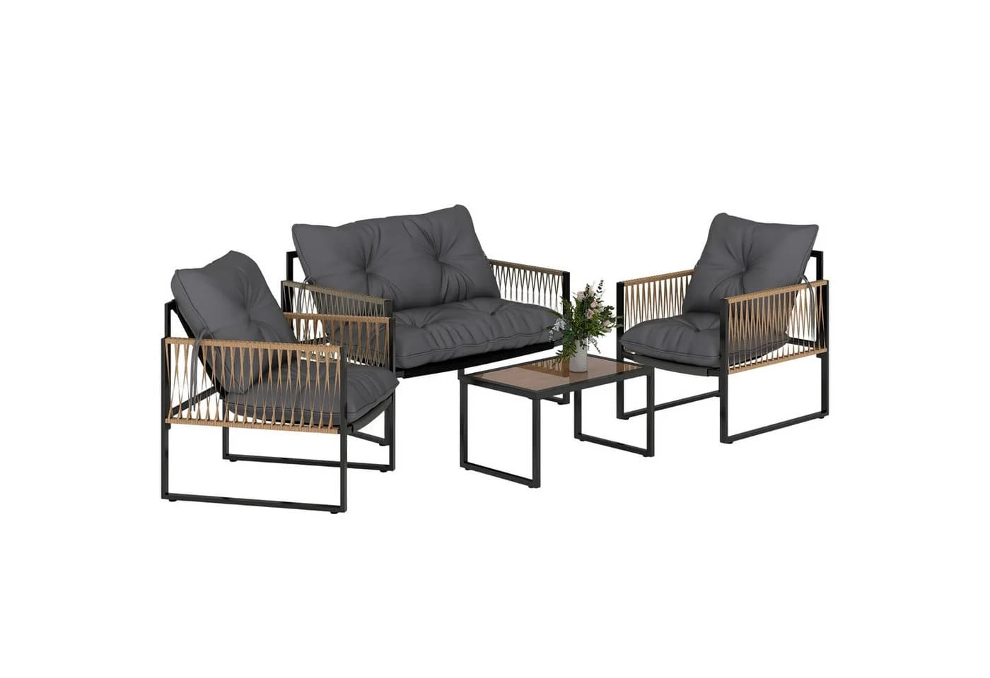 Outsunny Rattan Gartenlounge-Set 4-tlg. Braun