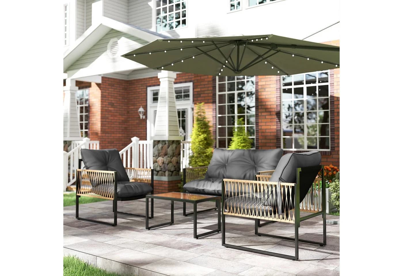 Outsunny Rattan Gartenlounge-Set 4-tlg. Braun - Bild 2