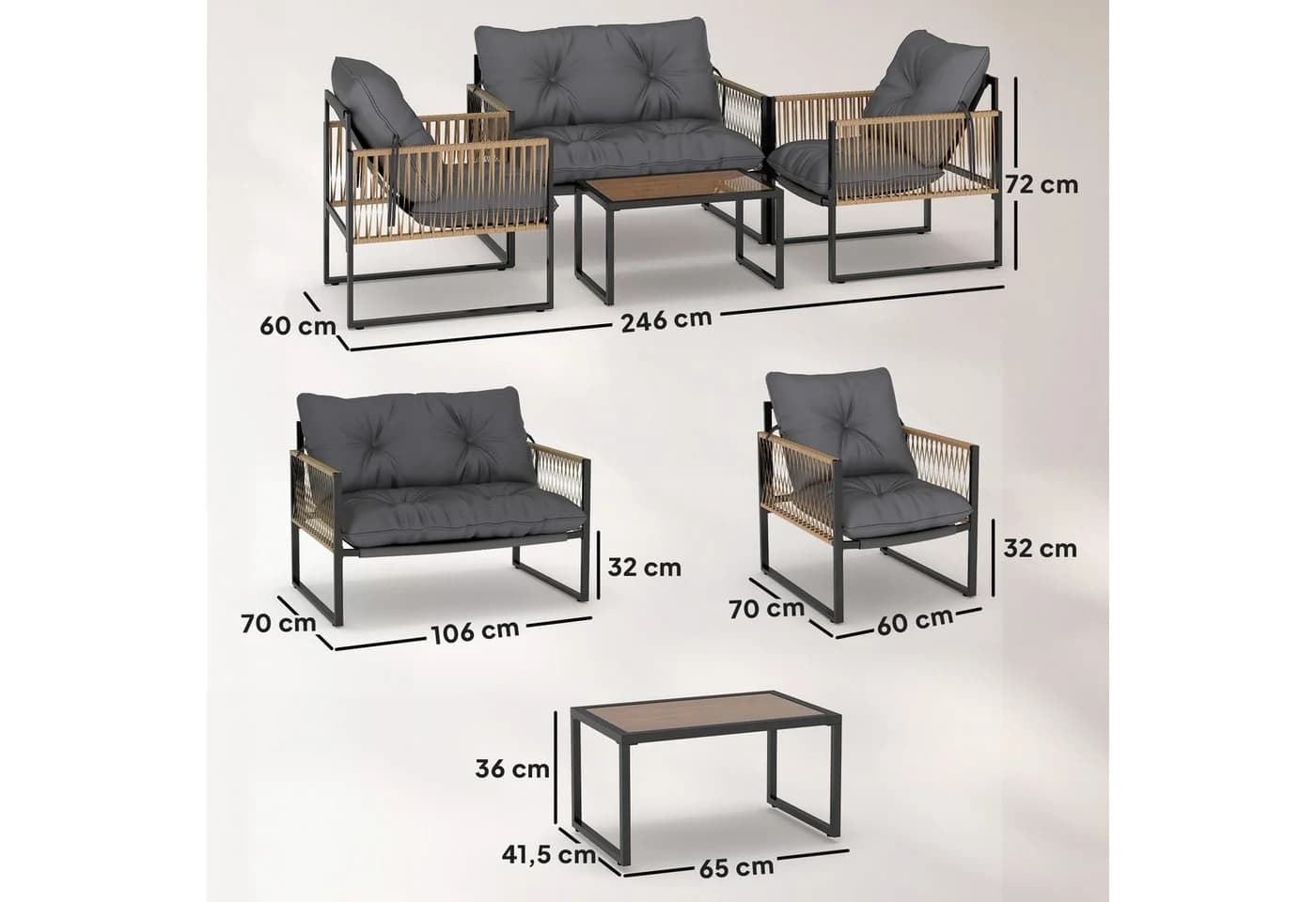 Outsunny Rattan Gartenlounge-Set 4-tlg. Braun - Bild 3