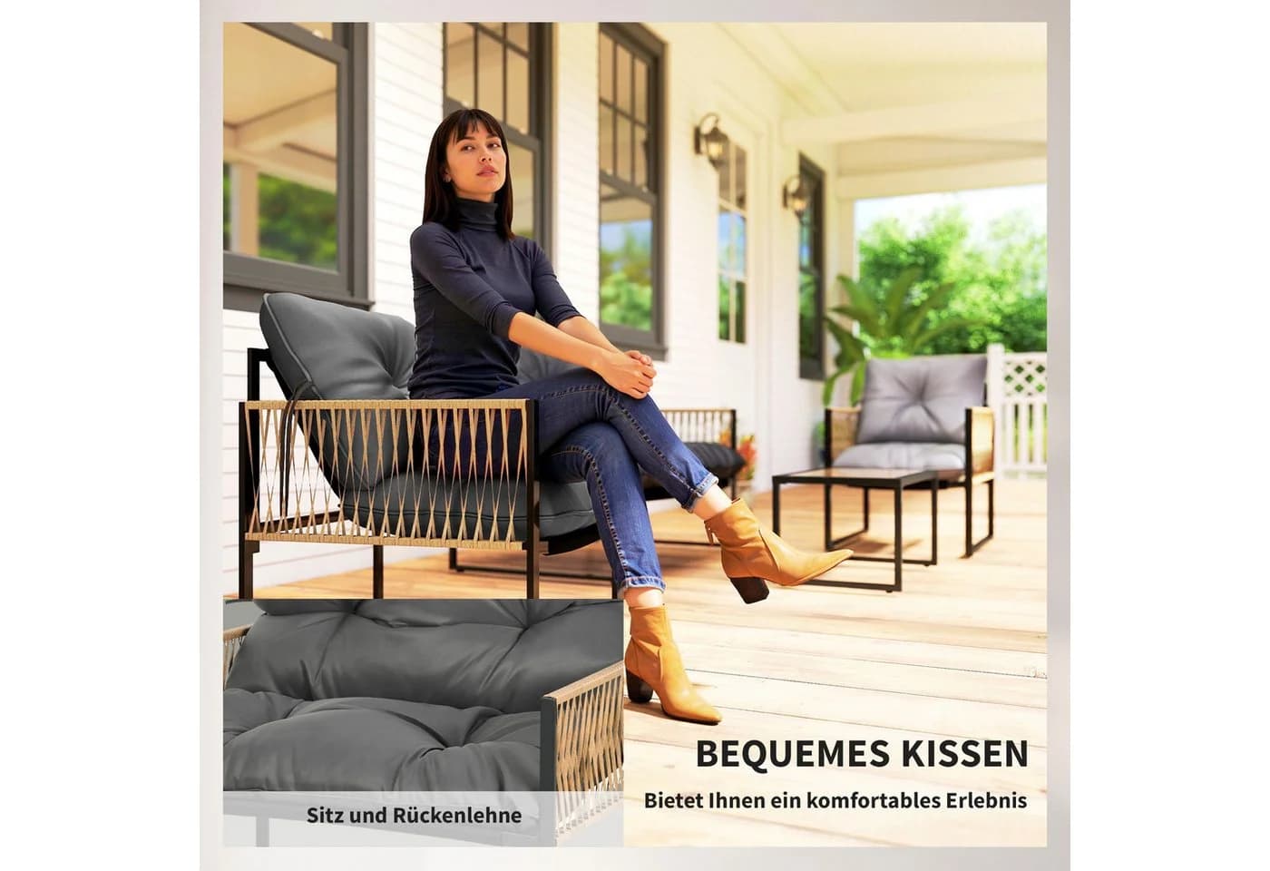 Outsunny Rattan Gartenlounge-Set 4-tlg. Braun - Bild 5