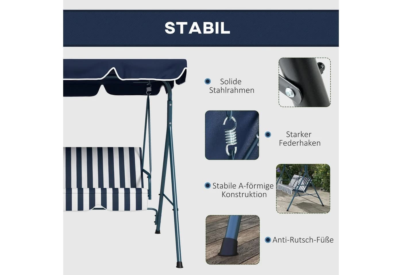 Outsunny Hollywoodschaukel 3-Sitzer Blau - Bild 5