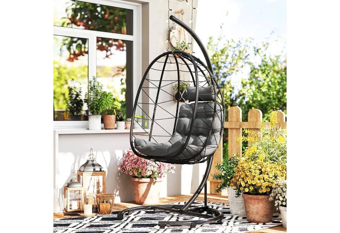 Outsunny Schaukelstuhl Hängesessel Rattan 195 cm Höhe - Bild 2