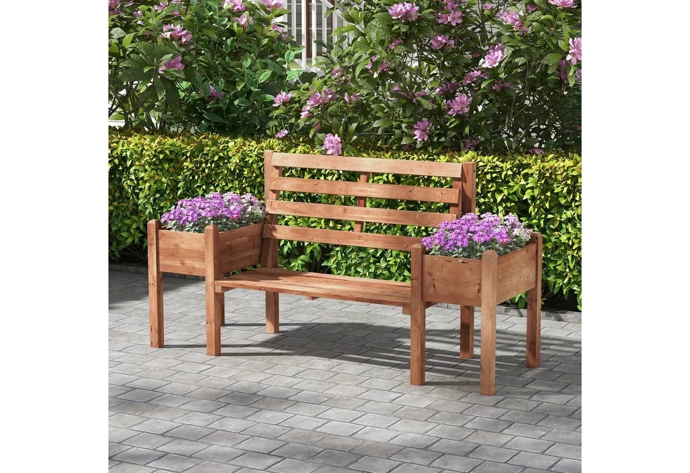 Outsunny Gartenbank 2-Sitzer mit Blumenkasten Dunkelbraun - Bild 2