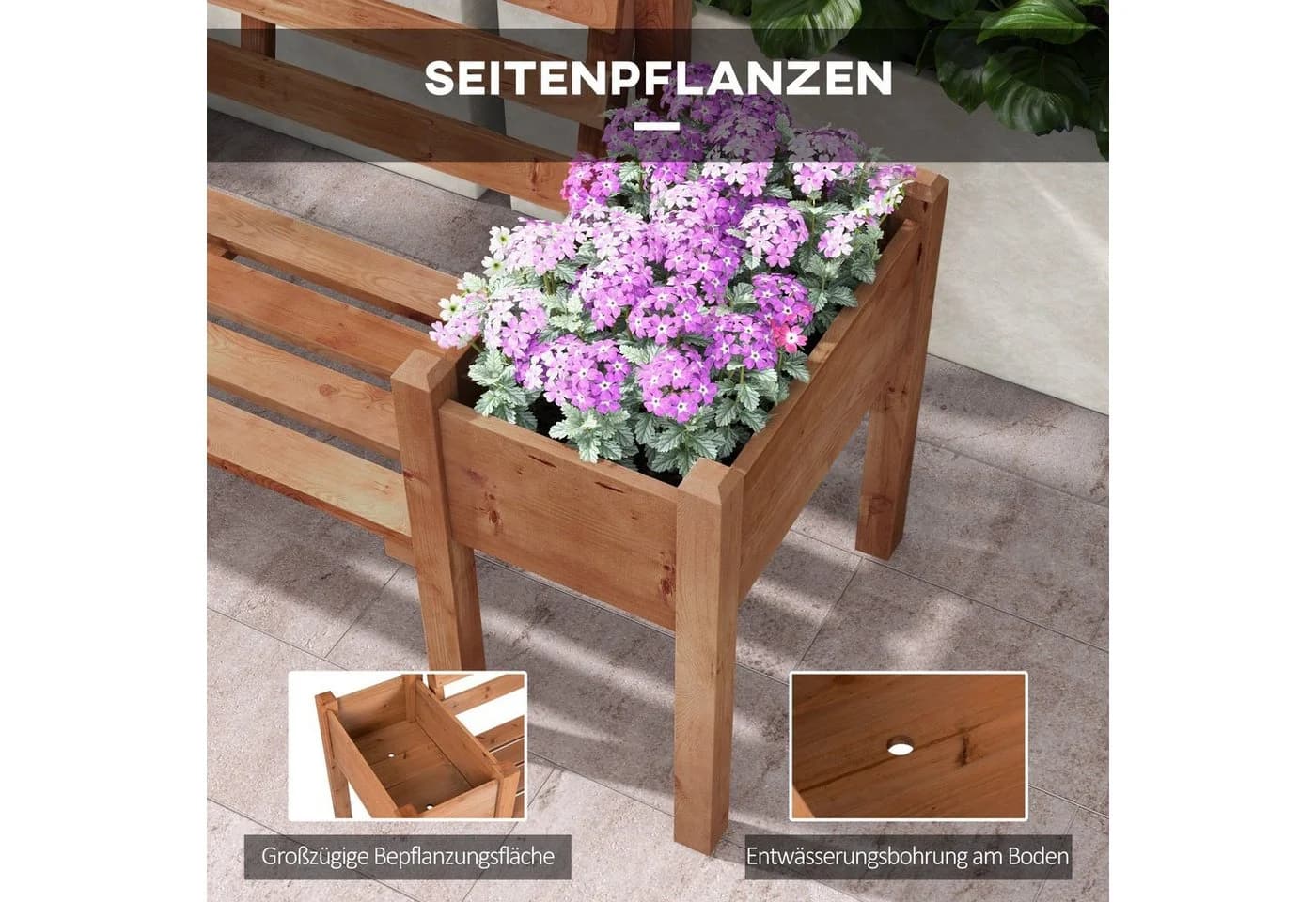 Outsunny Gartenbank 2-Sitzer mit Blumenkasten Dunkelbraun - Bild 5