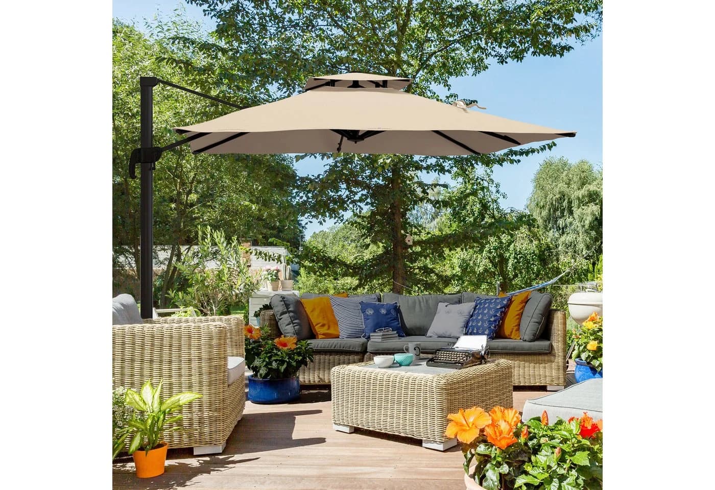 Outsunny Ampelschirm Sonnenschirm 360° schwenkbar Khaki Aluminium