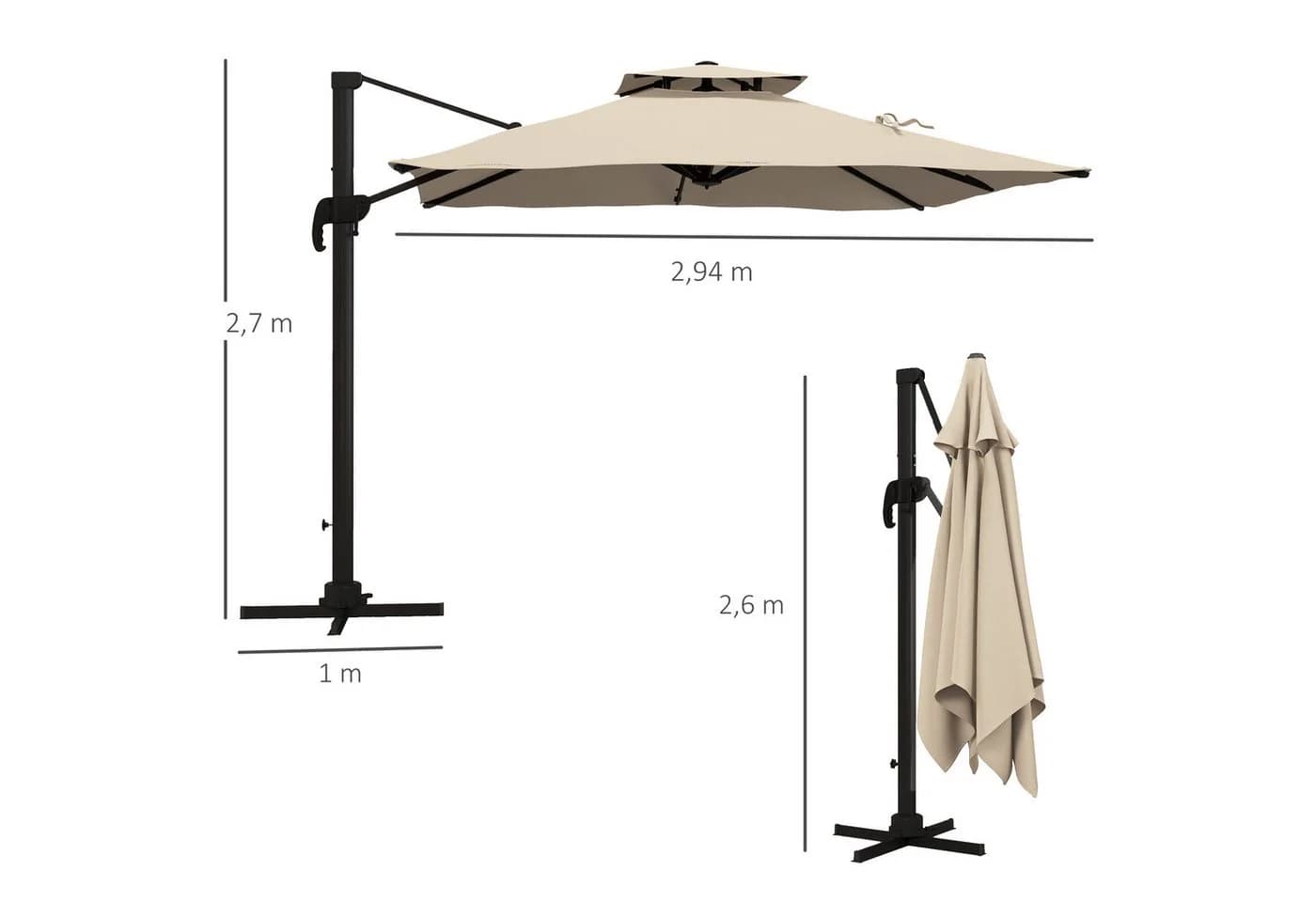 Outsunny Ampelschirm Sonnenschirm 360° schwenkbar Khaki Aluminium - Bild 3