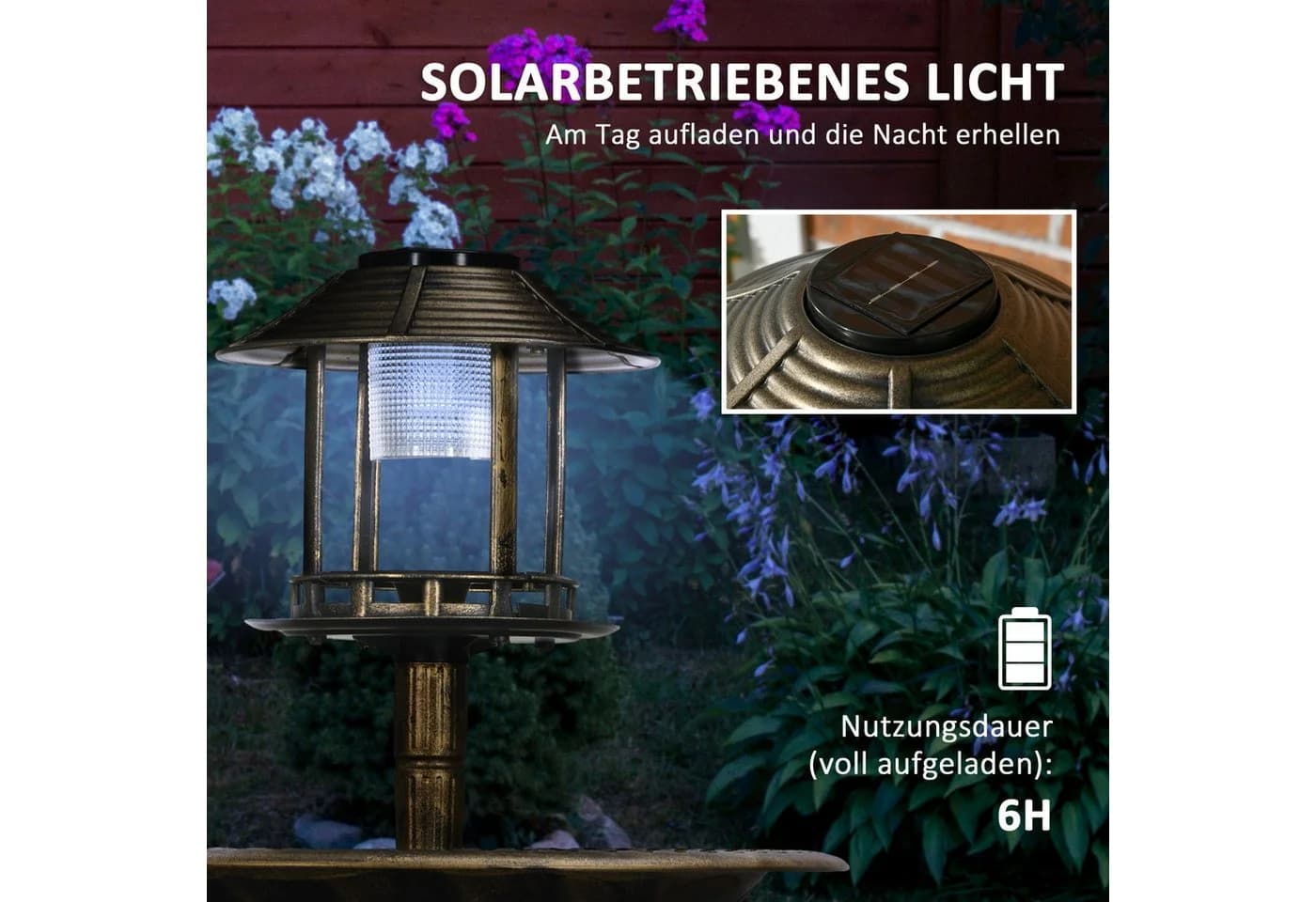 Outsunny Vogeltränke 110 cm Höhe Vogelbad, Vogelfutterspender mit Solarleuchte - Bild 5