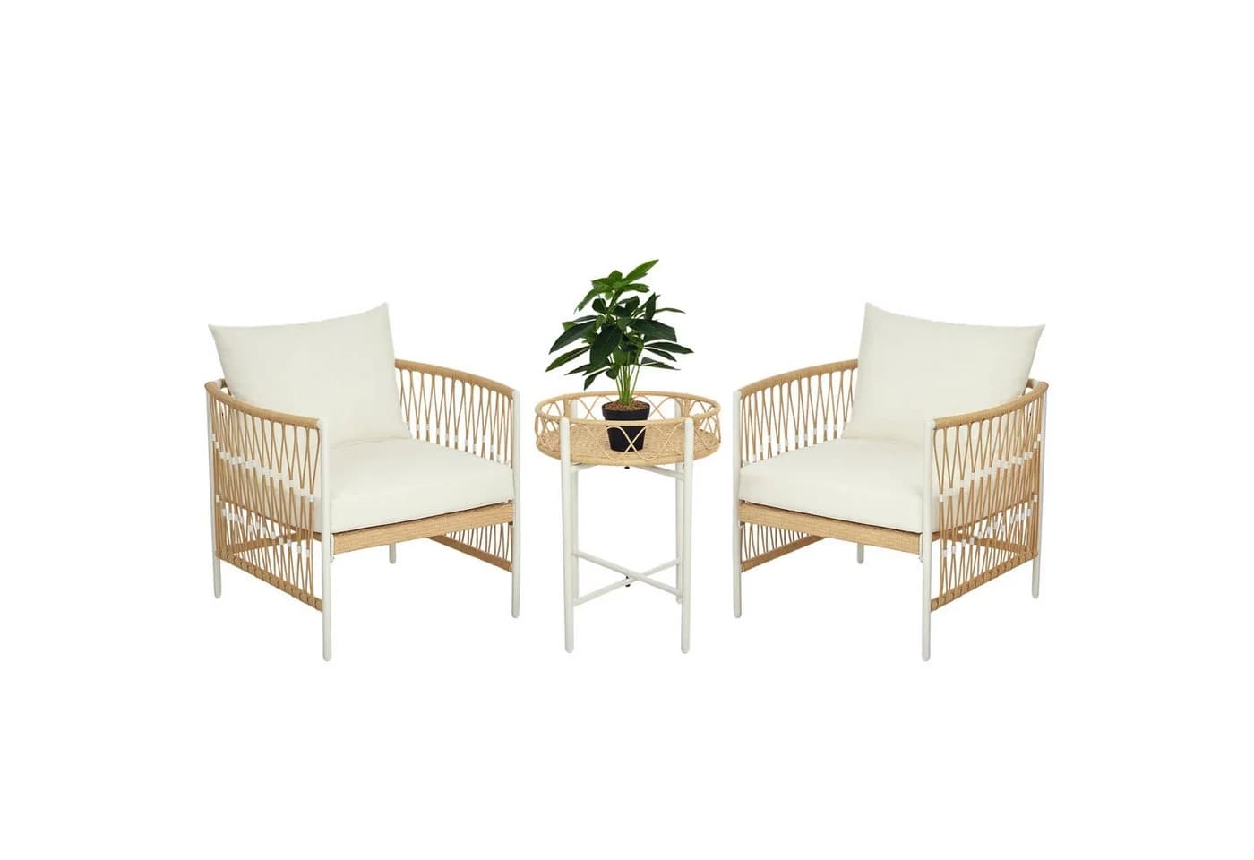 Outsunny Gartenlounge-Set 3-tlg. Gelb/Weiss PE-Rattan mit Kissen