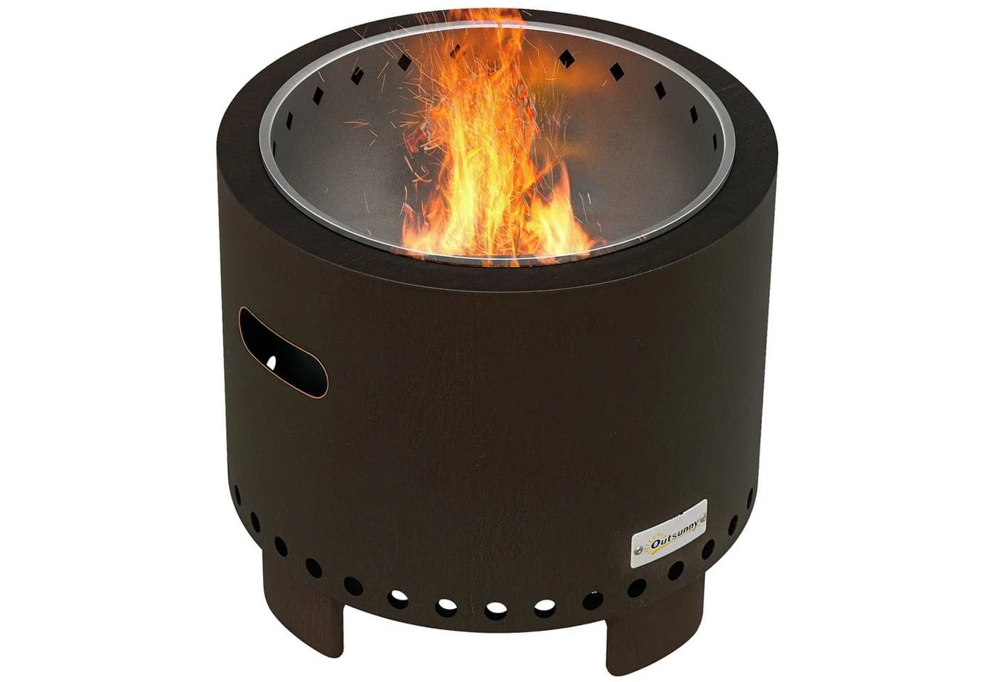 Outsunny Feuerschale mit Griff, Schürhaken, Feuerkorb, Feuerstelle, Metall, Schwarz