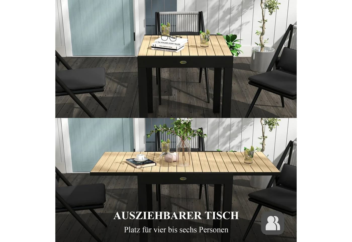 Outsunny Gartentisch Erweiterbarer Esstisch für 6 Personen Aluminium Gelb - Bild 4