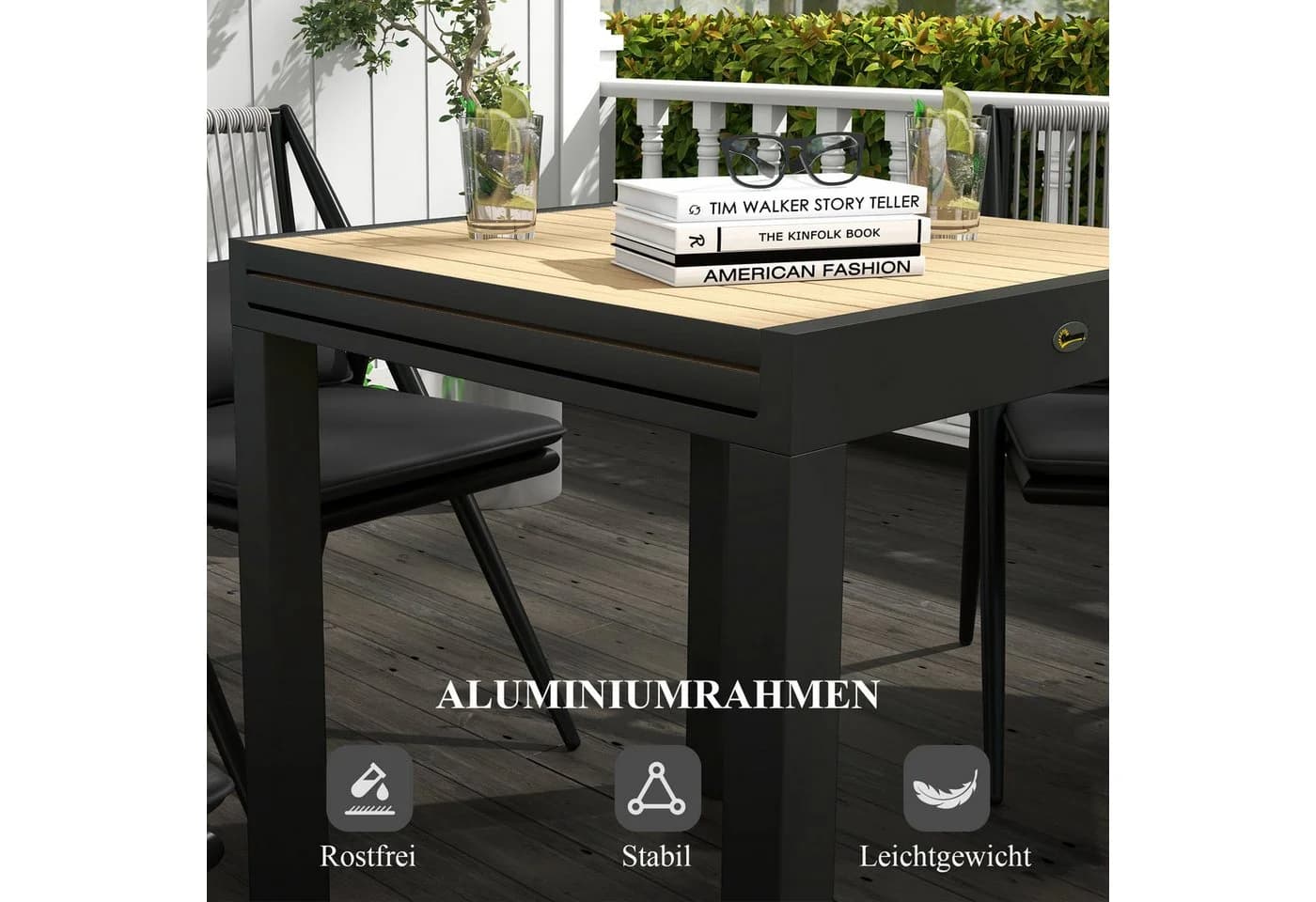Outsunny Gartentisch Erweiterbarer Esstisch für 6 Personen Aluminium Gelb - Bild 5