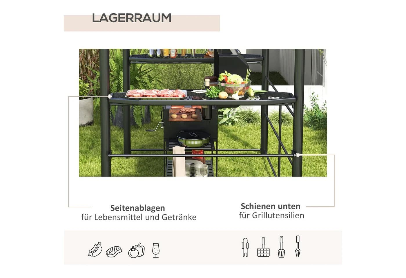 Outsunny Grillpavillon BBQ-Pavillon mit Ablagen Dunkelgrau - Bild 5