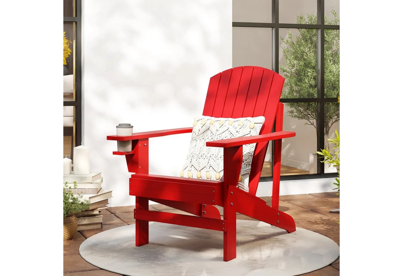 Outsunny Gartenstuhl Adirondack Rot mit Becherhalter - Bild 2
