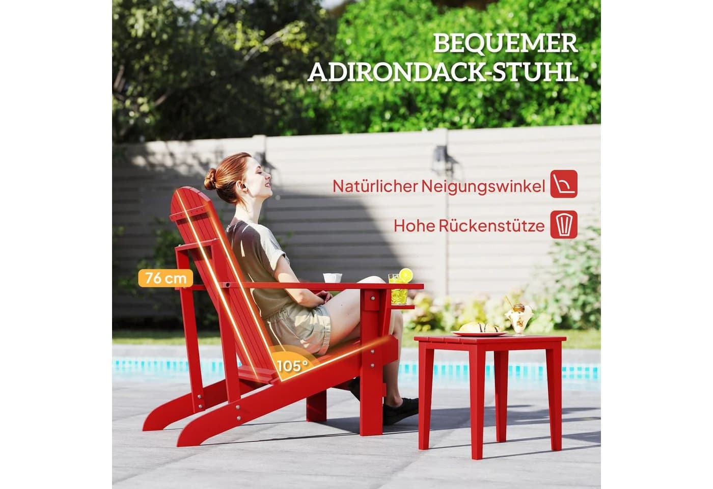 Outsunny Gartenstuhl Adirondack Rot mit Becherhalter - Bild 4