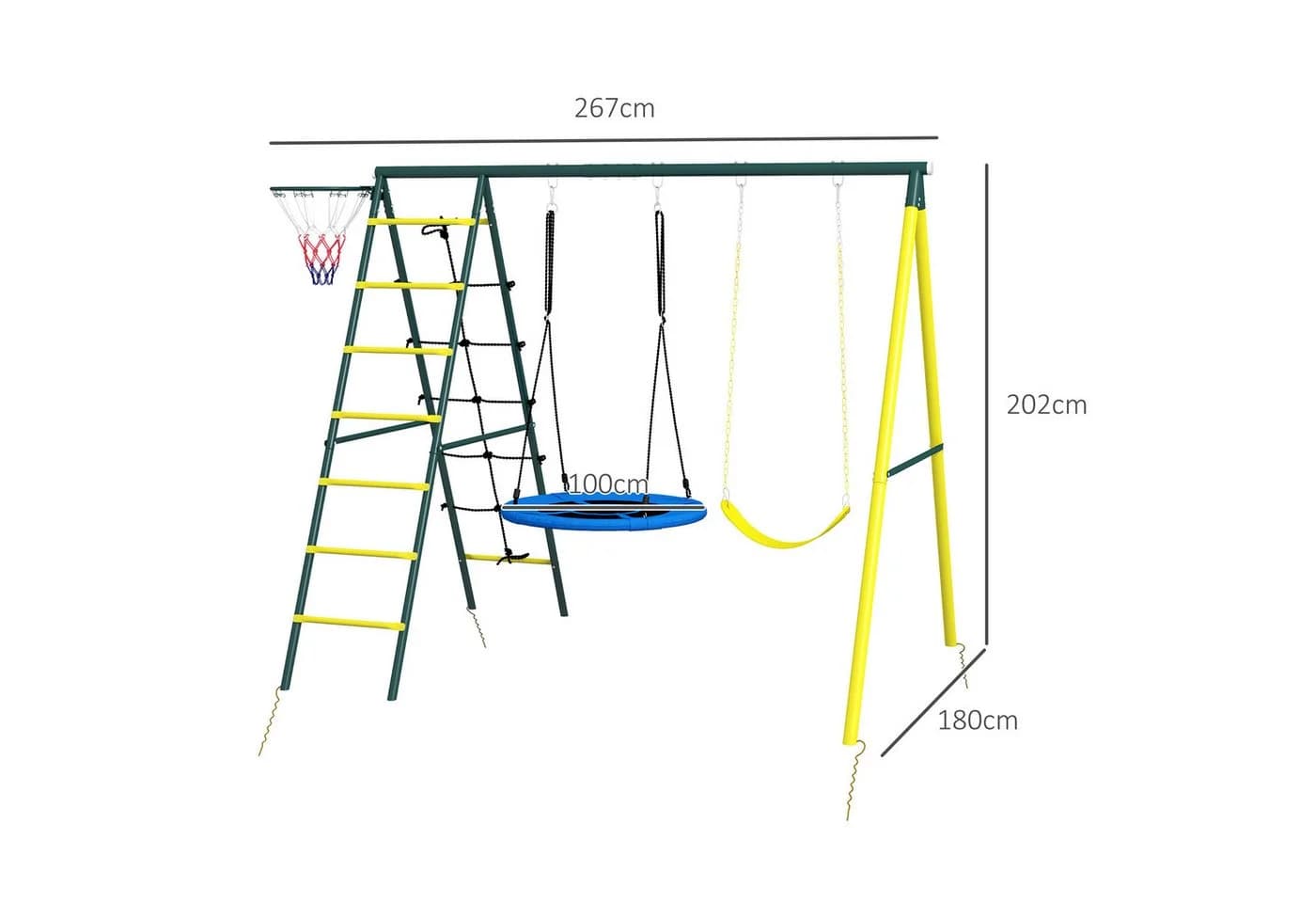 Outsunny Kinderschaukel-Set mit Basketballkorb und Kletterleiter Bunt - Bild 3