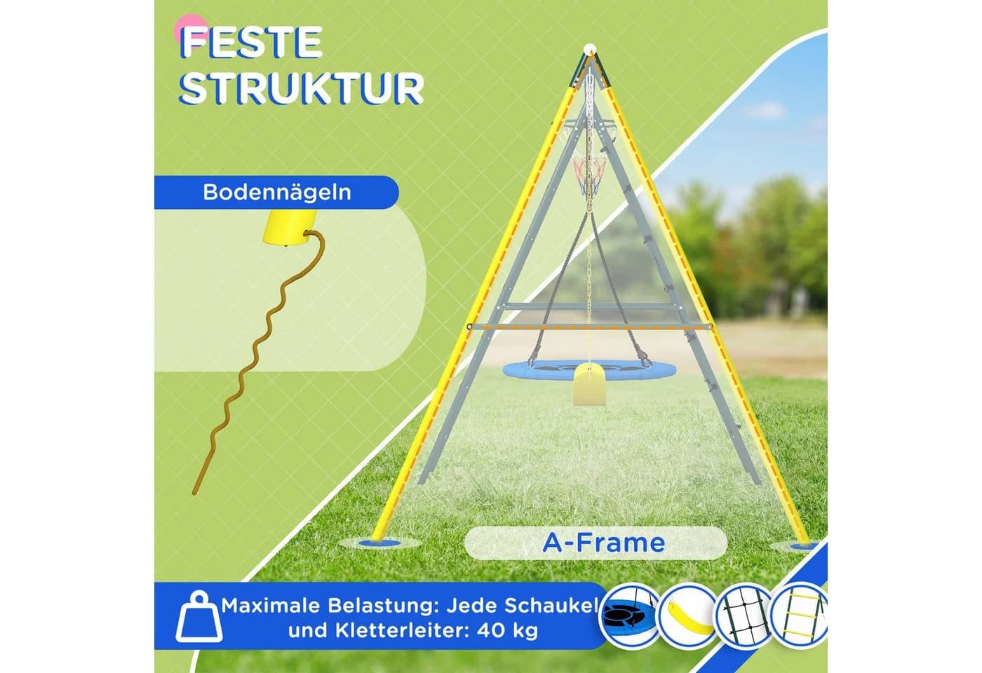 Outsunny Kinderschaukel-Set mit Basketballkorb und Kletterleiter Bunt - Bild 4