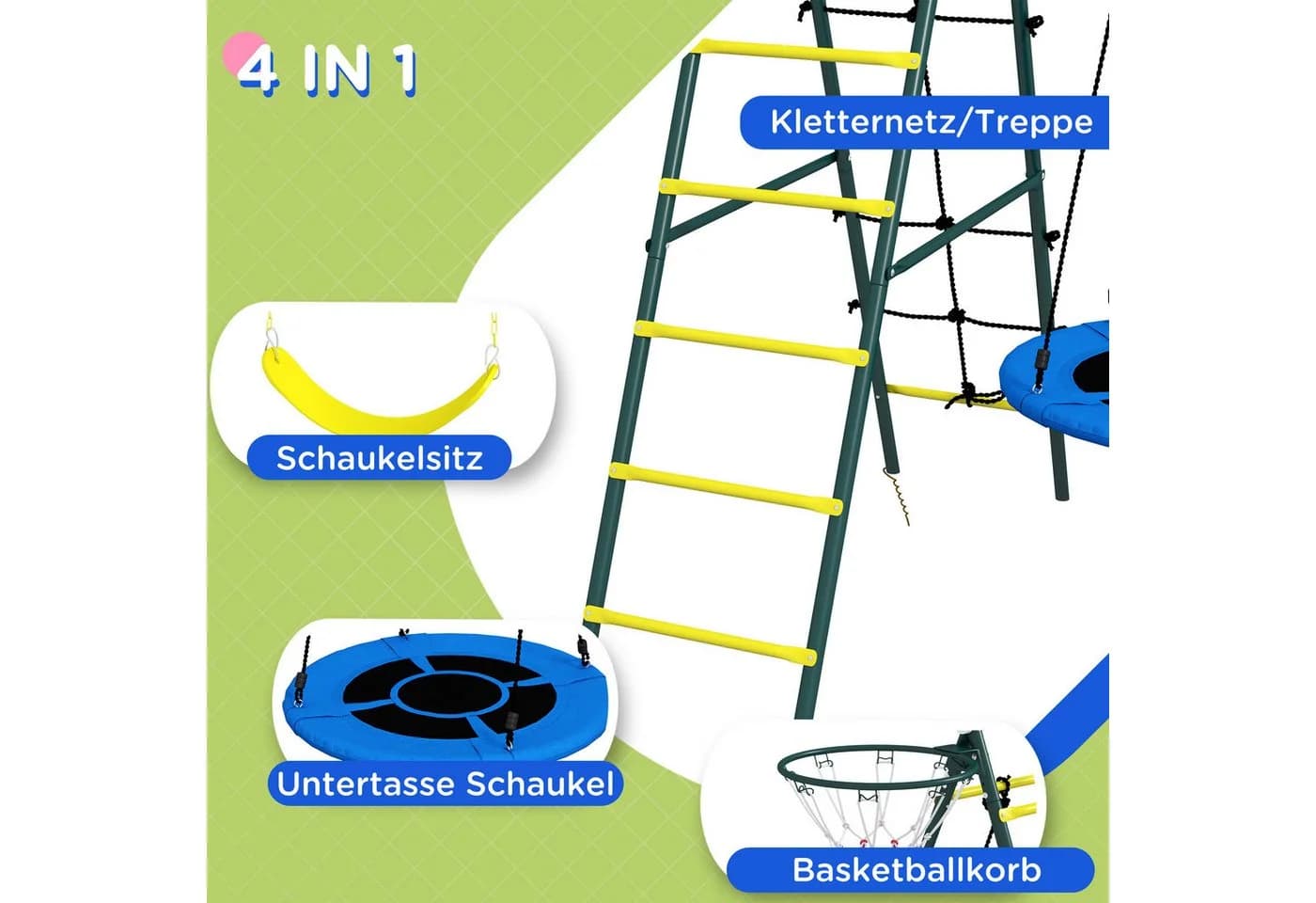 Outsunny Kinderschaukel-Set mit Basketballkorb und Kletterleiter Bunt - Bild 5