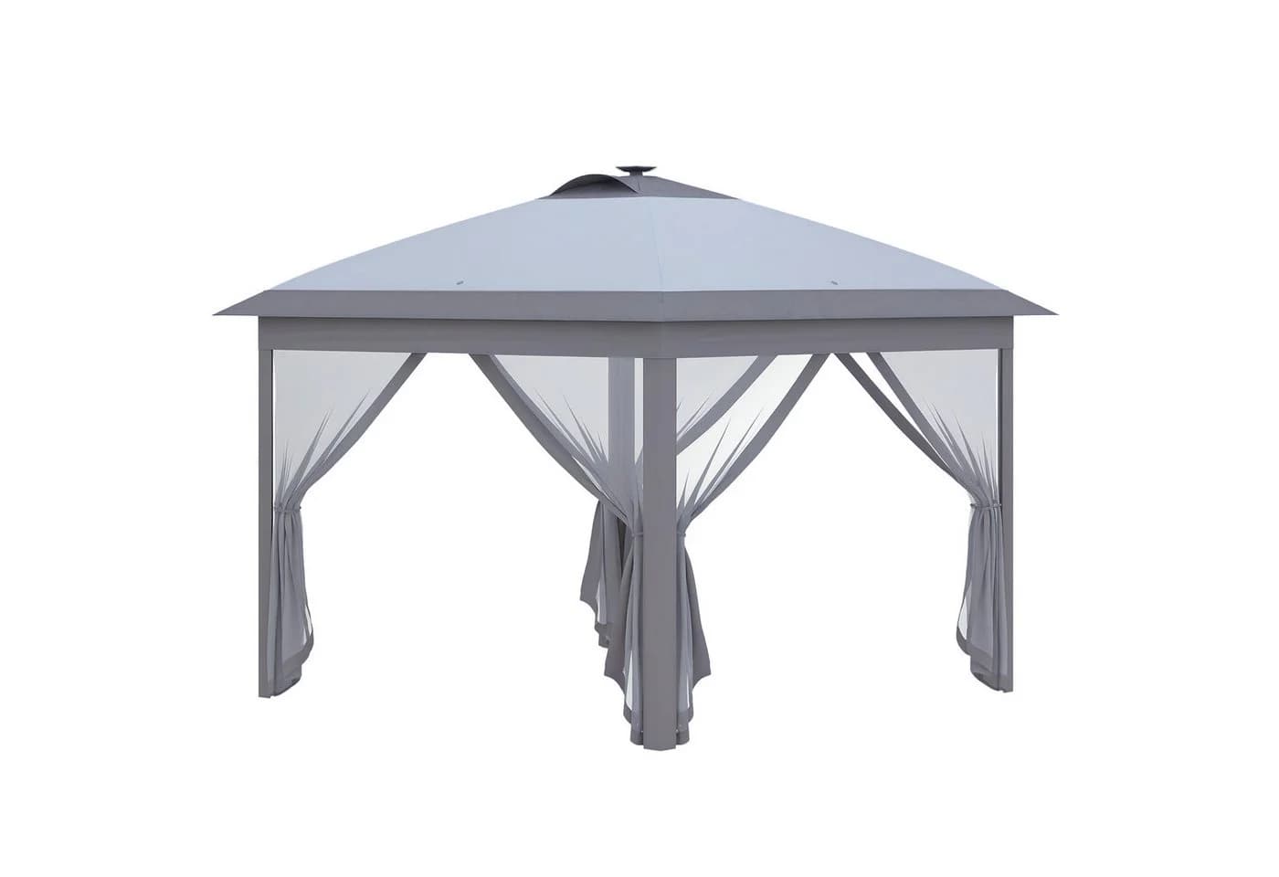 Outsunny Pop-Up Pavillon 3,3x3,3m mit LED, USB & Solar, Grau