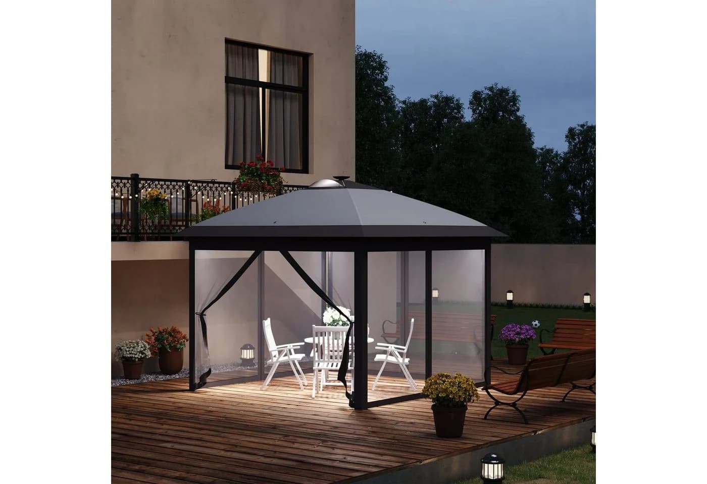Outsunny Pop-Up Pavillon 3,3x3,3m mit LED, USB & Solar, Grau - Bild 2