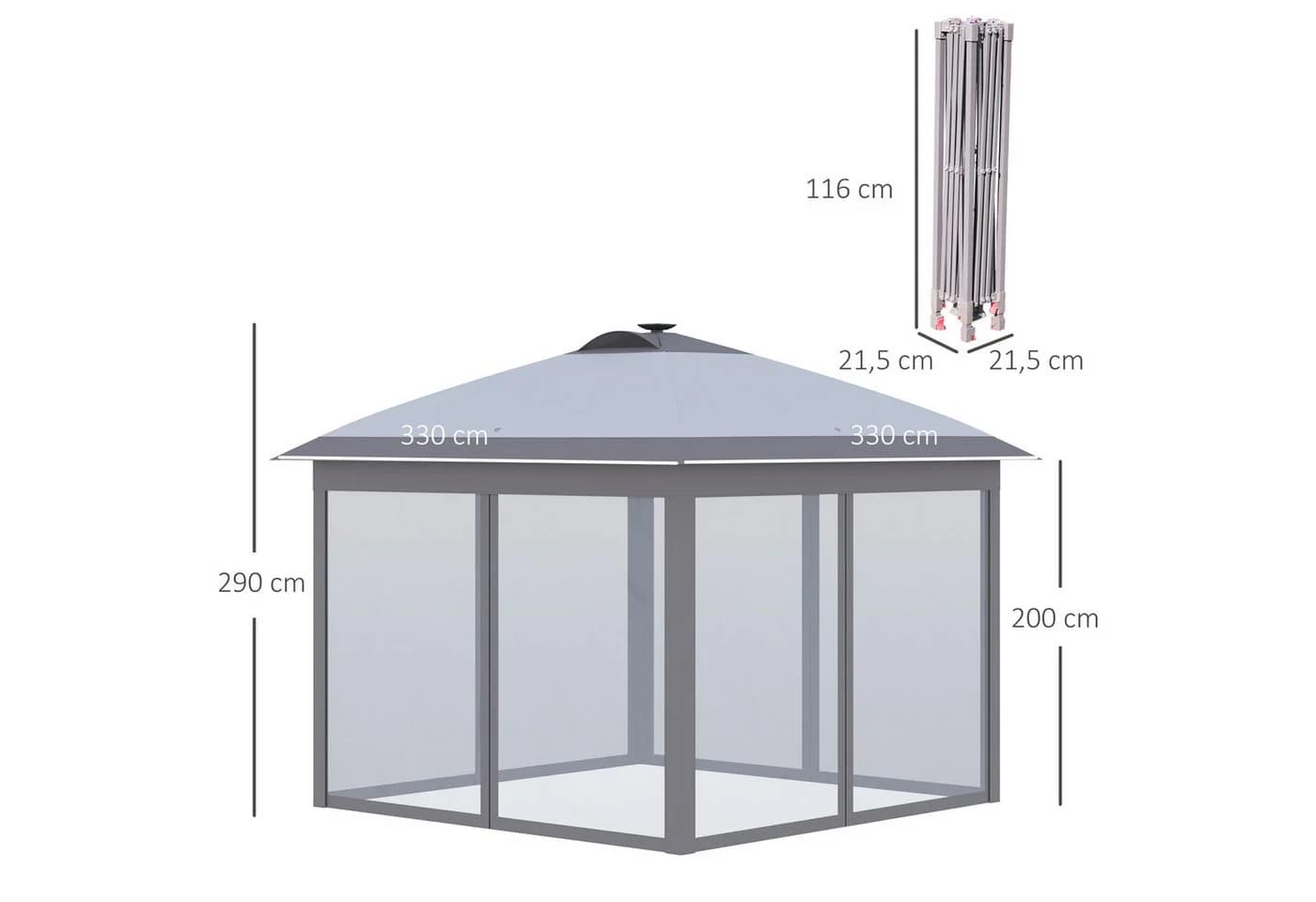Outsunny Pop-Up Pavillon 3,3x3,3m mit LED, USB & Solar, Grau - Bild 3