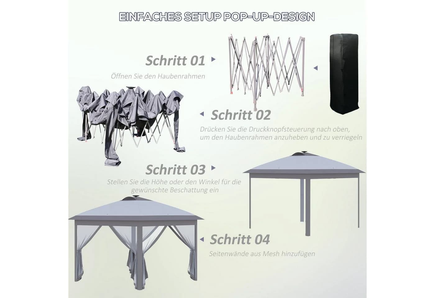 Outsunny Pop-Up Pavillon 3,3x3,3m mit LED, USB & Solar, Grau - Bild 5