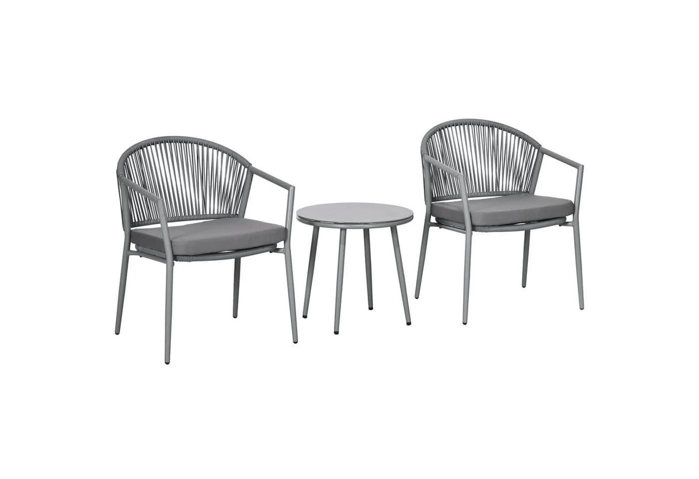Outsunny Bistroset 3-tlg. Grau Stahl PE-Rattan mit Kissen
