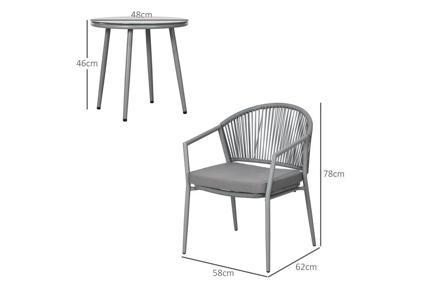 Outsunny Bistroset 3-tlg. Grau Stahl PE-Rattan mit Kissen - Bild 3