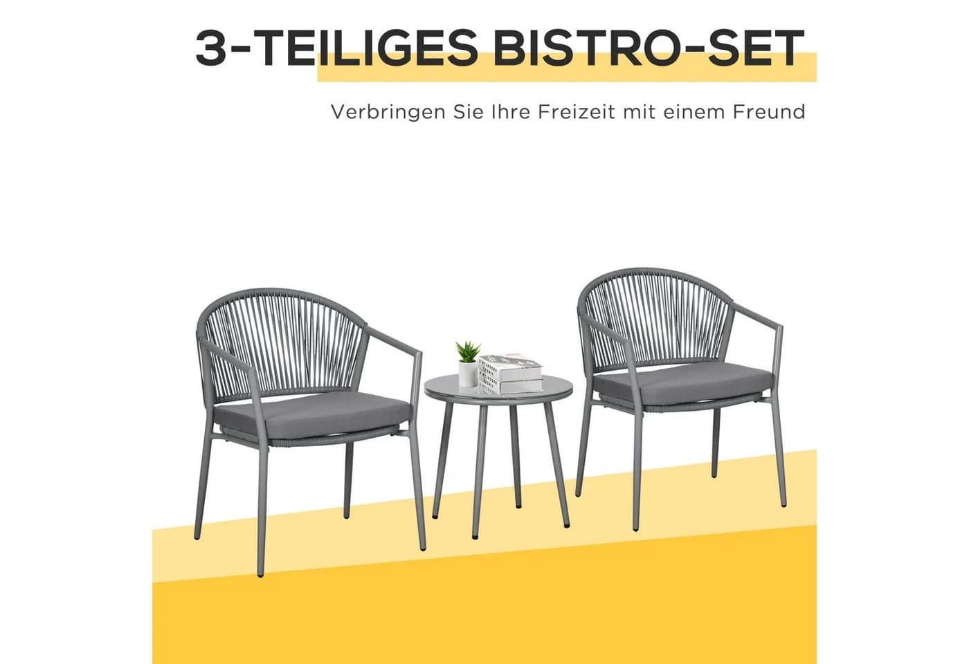 Outsunny Bistroset 3-tlg. Grau Stahl PE-Rattan mit Kissen - Bild 4