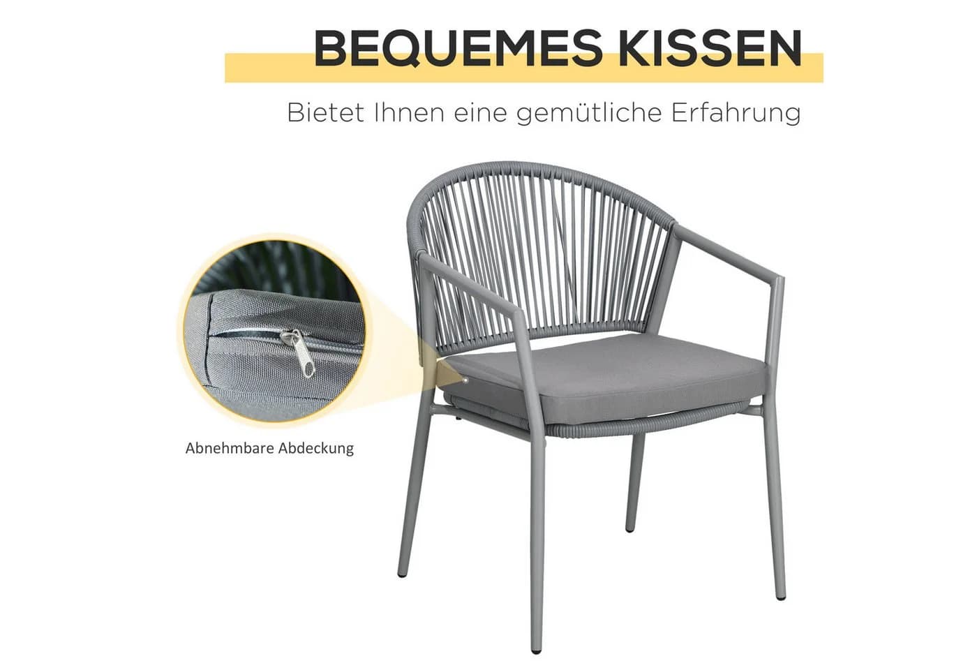 Outsunny Bistroset 3-tlg. Grau Stahl PE-Rattan mit Kissen - Bild 5