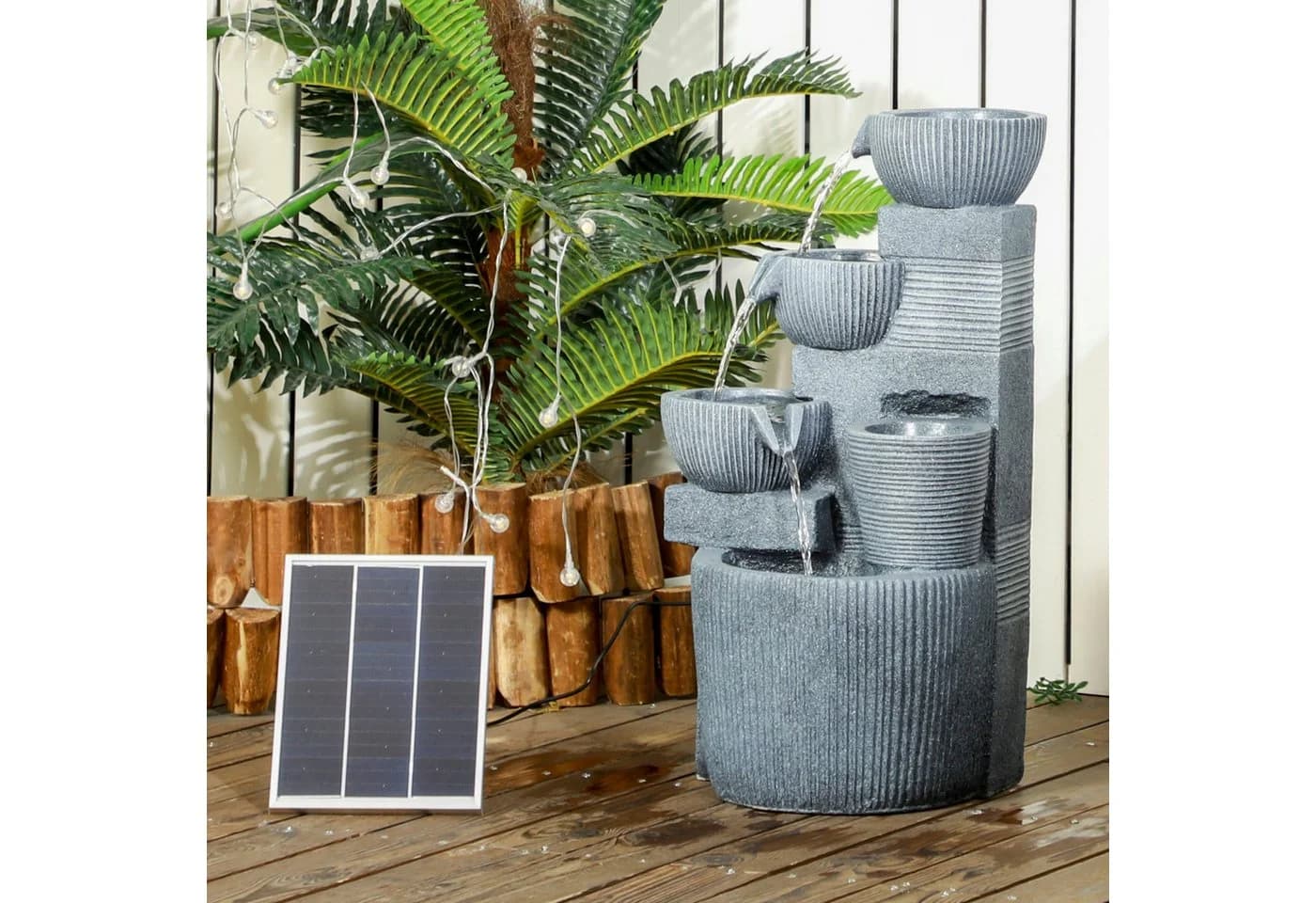 Outsunny Gartenbrunnen 4-stufig mit LED & Pumpe