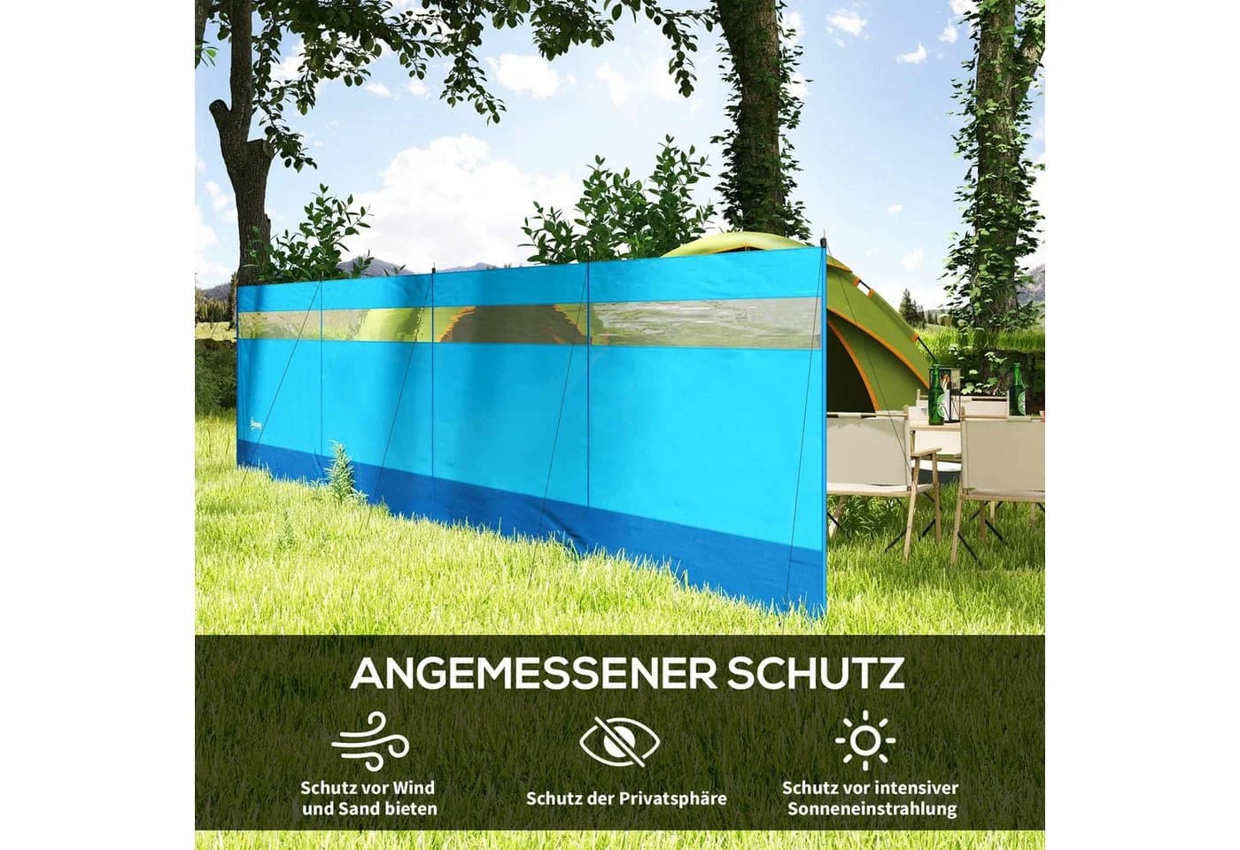 Outsunny Windschutz 4 Paneele Blau mit Sichtfenster - Bild 4