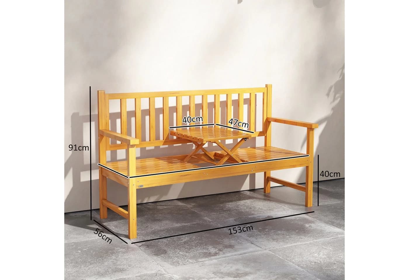 Outsunny Gartenbank 3-Sitzer mit Klapp-Tisch Kiefernholz Hellbraun - Bild 3