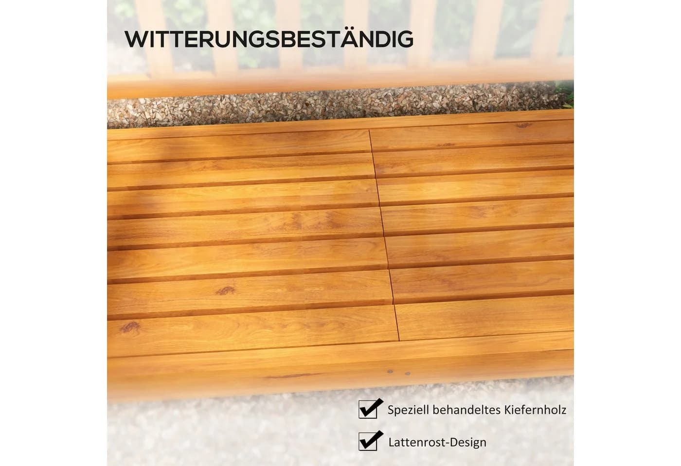 Outsunny Gartenbank 3-Sitzer mit Klapp-Tisch Kiefernholz Hellbraun - Bild 5