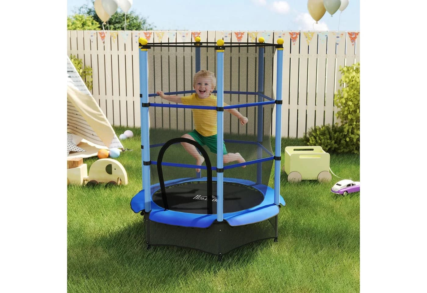 HOMCOM Kindertrampolin Blau mit Sicherheitsnetz und Randabdeckung - Bild 2