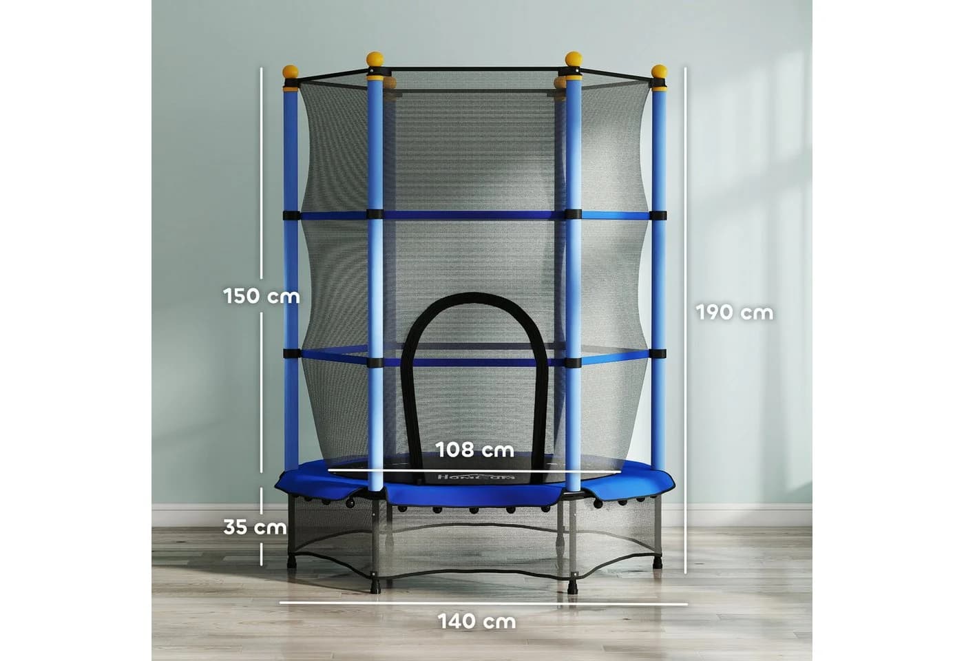 HOMCOM Kindertrampolin Blau mit Sicherheitsnetz und Randabdeckung - Bild 3