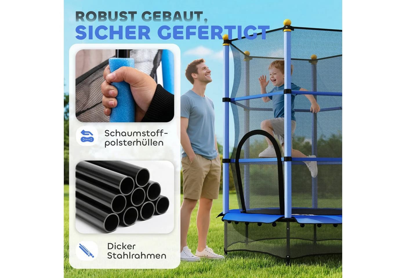 HOMCOM Kindertrampolin Blau mit Sicherheitsnetz und Randabdeckung - Bild 4