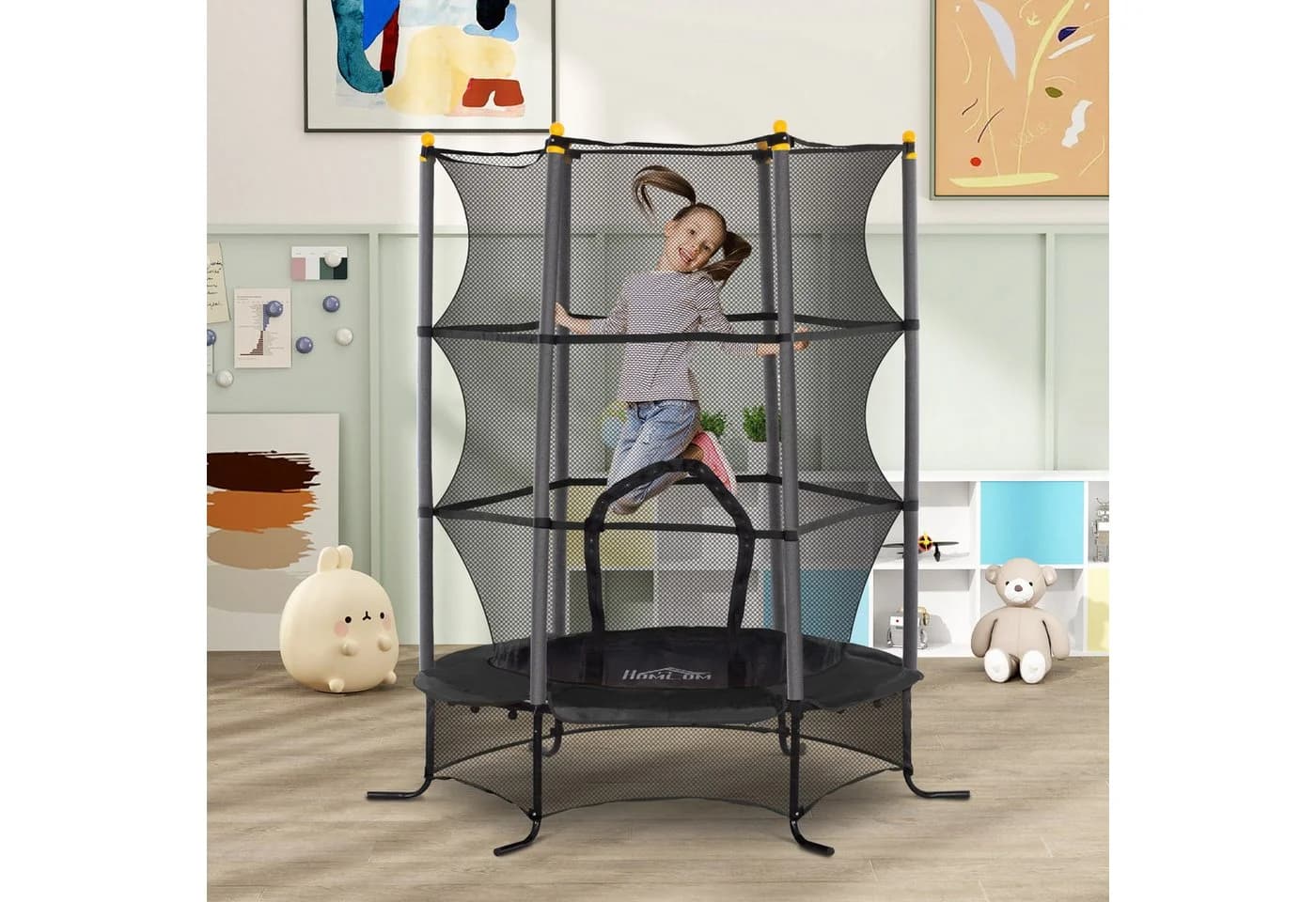 HOMCOM Kindertrampolin mit Sicherheitsnetz und Randabdeckung Schwarz - Bild 2