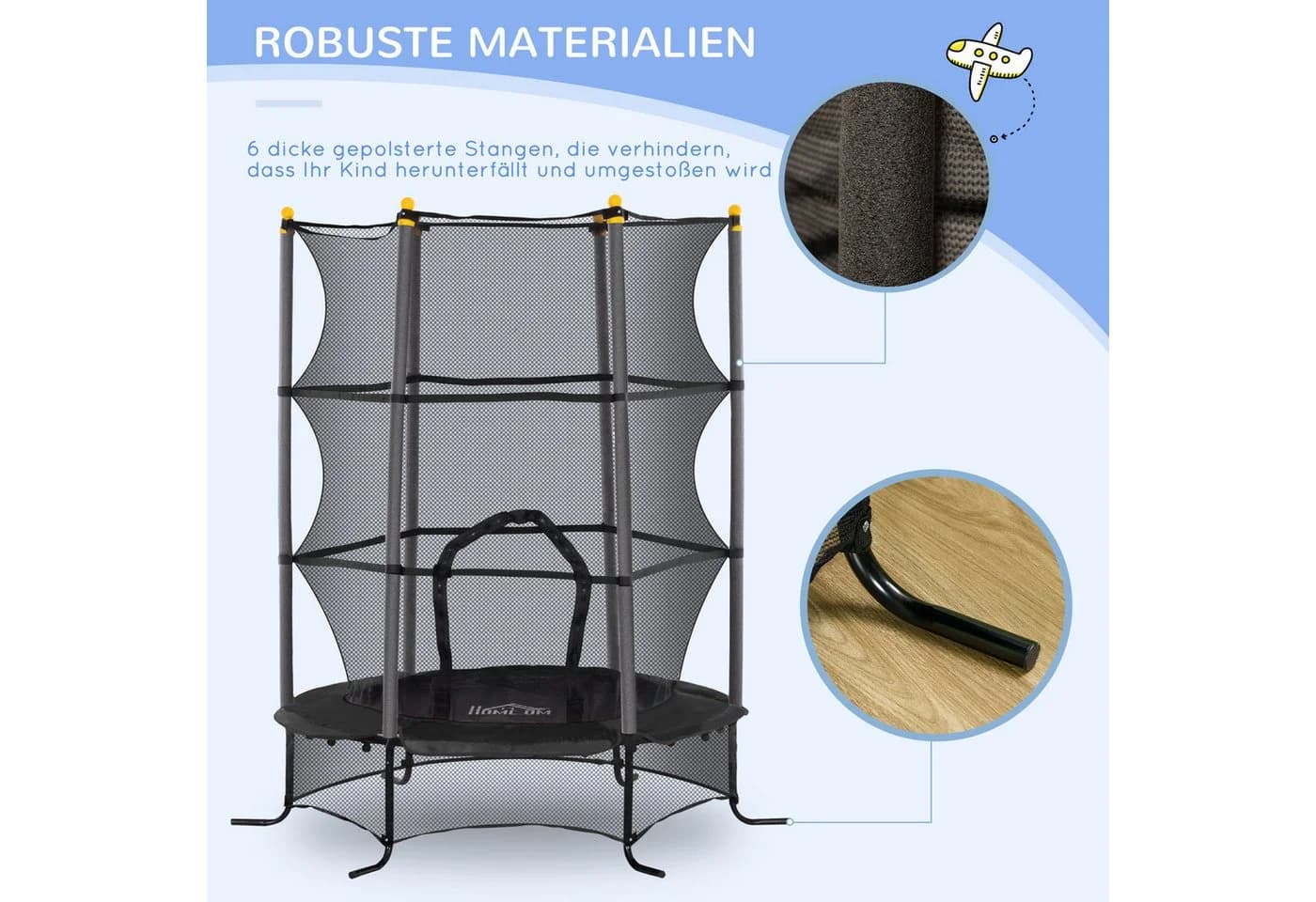 HOMCOM Kindertrampolin mit Sicherheitsnetz und Randabdeckung Schwarz - Bild 5