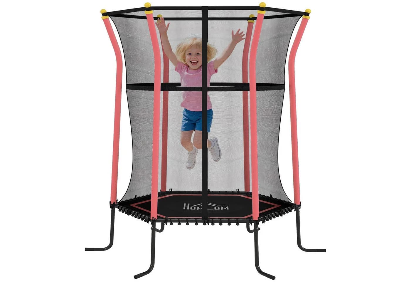 HOMCOM Kindertrampolin mit Sicherheitsnetz, Randabdeckung, Gummiseil, Ø 163.5 cm, für Kinder 3-10 Jahre Rot