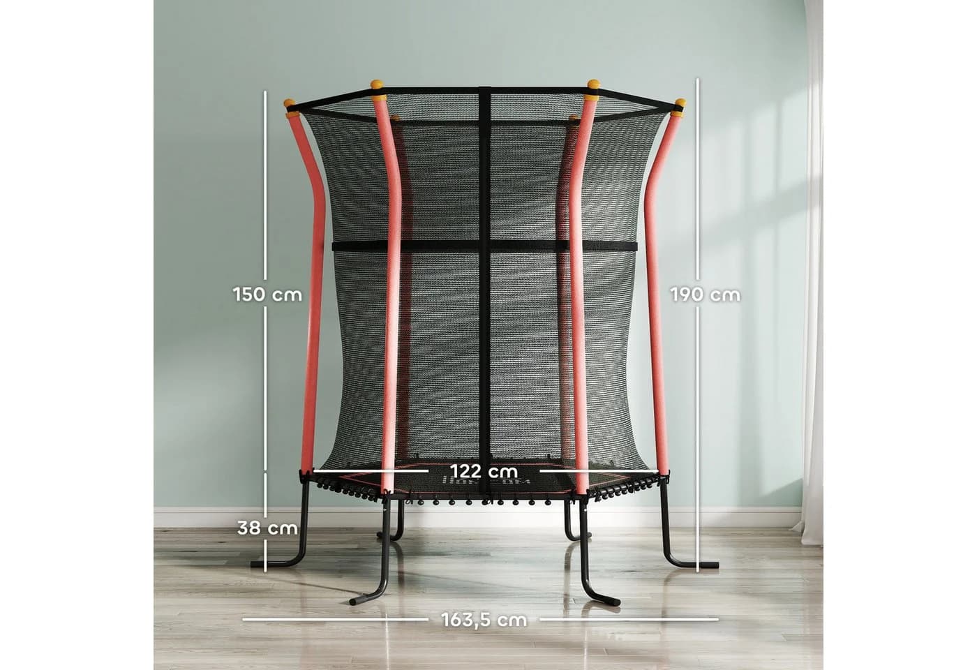 HOMCOM Kindertrampolin mit Sicherheitsnetz, Randabdeckung, Gummiseil, Ø 163.5 cm, für Kinder 3-10 Jahre Rot - Bild 3